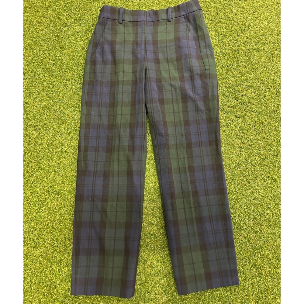 J.Crew Kallie Pant 2P Black Watch Tartan Plaid Green Blue Straight Leg Trousers